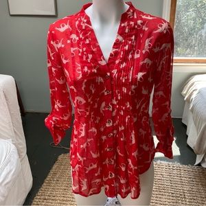 Anthropologie MAEVE red Cheetah cat shirt size 4
